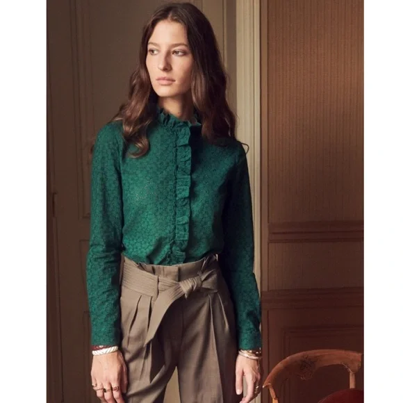 Sézane Solange Floral Eyelet Ruffle Top - Picture 4 of 9